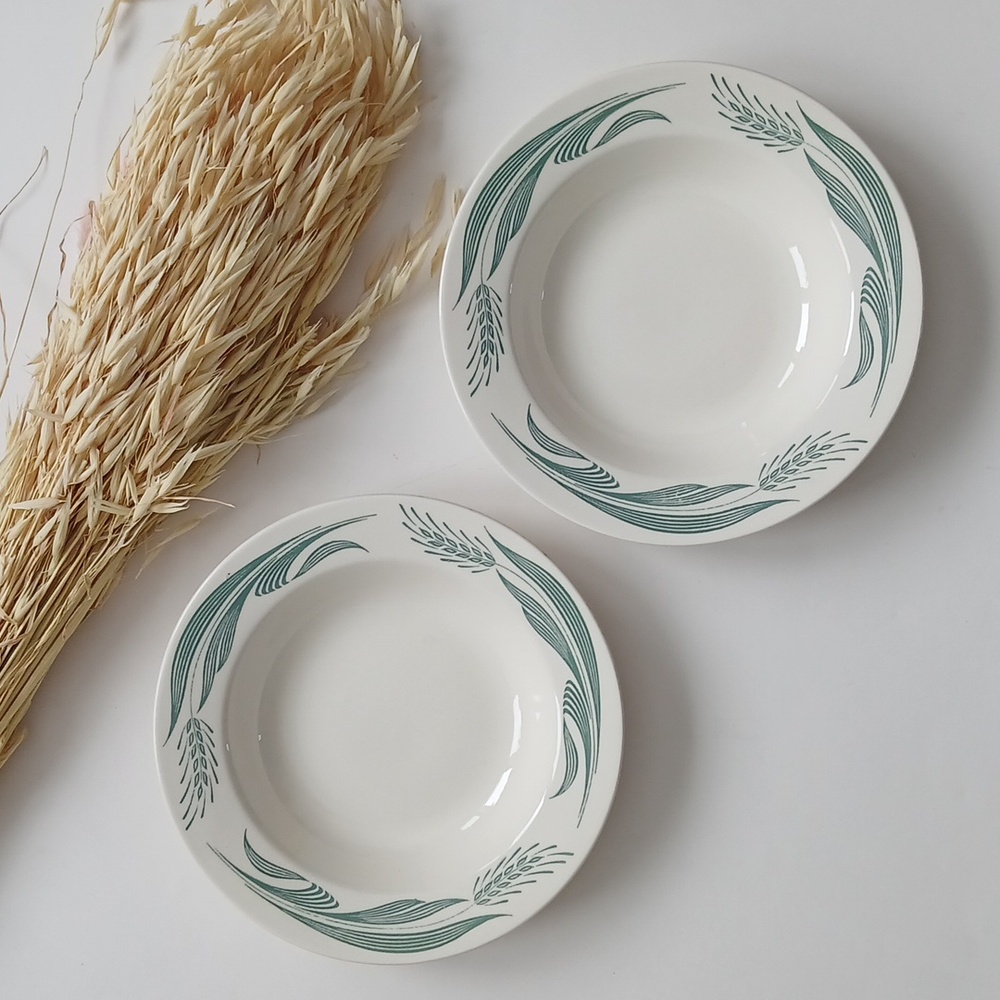 Homer Laughlin Green Wheat Soup Salad Bowls 8-1/8" (Set of 2) L49 N6